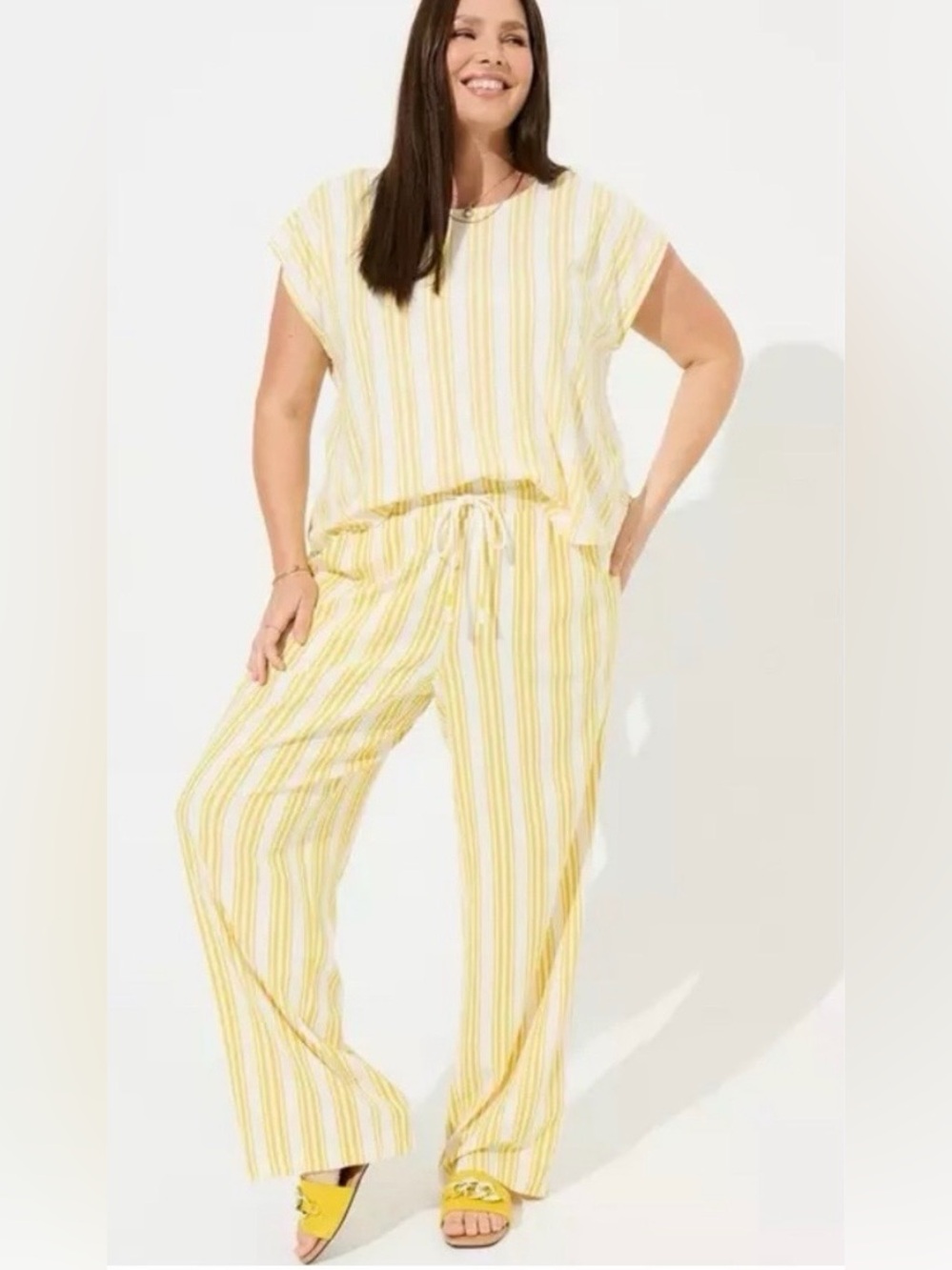 Torrid Yellow and White Striped Sleeveless Tank and matching pants cruise wear 2